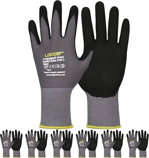 LOCCEF Guantes de Trabajo Nitrilo MicroFoam 6 Pares