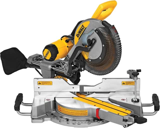 DEWALT Sierra de inglete, sierra de inglete compuesta deslizante de doble bisel de 12 pulgadas con sistema de luz de sombra XPS LED, incluye llave de hoja, abrazadera de material y bolsa para polvo